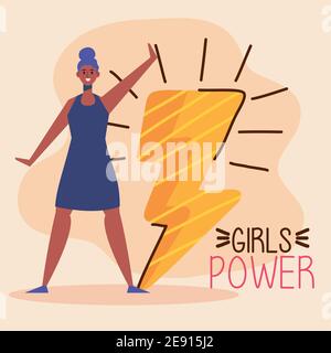 lettrage de puissance de fille avec femme afro et rayon de tonnerre Illustration de Vecteur