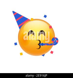 Fête d'anniversaire emoji fête émoticône. Joyeux anniversaire visage chapeau emoji Illustration de Vecteur