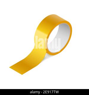 Maquette de ruban adhésif en rouleau jaune Scotch. Icône de scotch vectoriel d'emballage 3d Sellotape Illustration de Vecteur