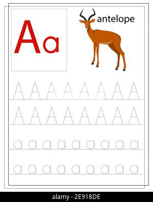 Une feuille de travail pour les enfants avec la lettre A pour apprendre l'alphabet anglais. Illustration de Vecteur