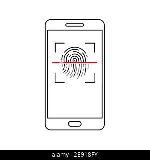 Icône de déverrouillage du smartphone. Icône de numérisation d'empreintes digitales. Illustration vectorielle. Icône conceptuelle de déverrouillage du téléphone. Illustration de Vecteur