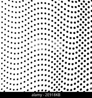 Points noirs, taches, arrière-plan blanc. Lignes ondulées texturées. Motif op art monochrome. Ondes aérées vectorielles. Courbes demi-teintes abstraites. Concept technique. EPS10 Illustration de Vecteur