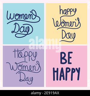 femmes jour main tirée de lettres message motivation ensemble vecteur illustration Illustration de Vecteur