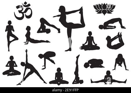 Silhouettes de fille dans les poses de yoga Illustration de Vecteur