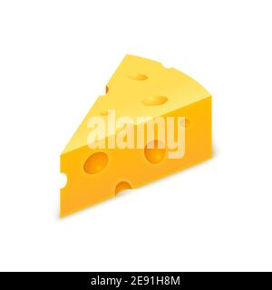 Morceau de cheddar au fromage vectoriel. Tranche de fromage suisse. Triangle réaliste isolé icône jaune Illustration de Vecteur