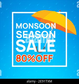 Offre de soldes mousson arrière-plan de la saison de pluie. Modèle d'affiche de promotion de la mousson Illustration de Vecteur