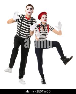 Pantomimistes mâles et femelles sur fond blanc Banque D'Images