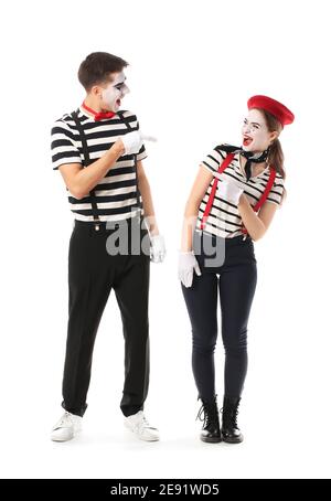 Pantomimistes mâles et femelles sur fond blanc Banque D'Images