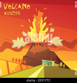 Dessin animé en couleur illustration catastrophe volcanique représentant lave montant de la illustration du vecteur volcano Illustration de Vecteur