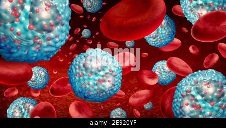 Éosinophile concept de globules blancs dans le corps humain lié au système immunitaire et allergie ou asthme état médical comme cellules. Banque D'Images