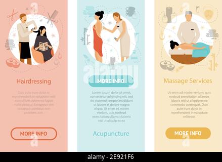 Personnes ayant des procédures de beauté dans le salon de spa bannières verticales plates illustration vectorielle isolée Illustration de Vecteur