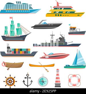 Yachts et bateaux navires icons set avec les symboles de navigation télévision vector illustration isolé Illustration de Vecteur