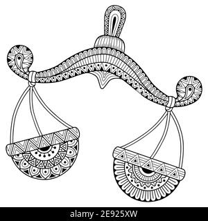 Livre de coloriage vectoriel pour adulte. Silhouette de balance isolée sur fond blanc. Signe du zodiaque balance. Illustration de Vecteur