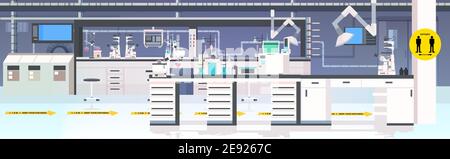 ne pas vider le laboratoire médical de personnes avec des panneaux ronds jaunes pour mesures de protection sociale en cas de pandémie du coronavirus illustration du vecteur horizontal Illustration de Vecteur