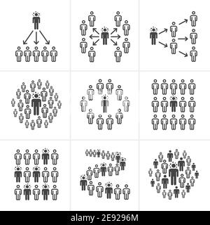 la personne infectée a transmis le coronavirus à la foule dans les zones publiques,les gens icône en forme de ligne et de solide, vecteur et illustration pour l'infographie Illustration de Vecteur