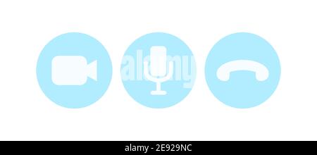 Icônes de discussions virtuelles pour la conférence téléphonique. Icônes de vidéo, de son et d'appel isolées sur fond blanc. Illustration vectorielle plate Illustration de Vecteur