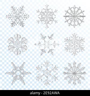 Flocons de neige gris givré réalistes isolés sur fond transparent illustration Illustration de Vecteur