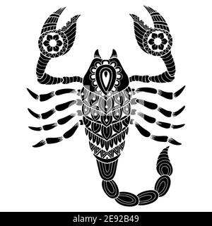 Style tatouage. Silhouette vectorielle de scorpion isolée sur fond blanc. Signe du zodiaque scorpion. Illustration de Vecteur