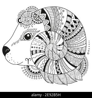 Livre de coloriage vectoriel pour adultes. Silhouette de mouton isolée sur fond blanc. Signe du zodiaque. Mouton. Illustration de Vecteur