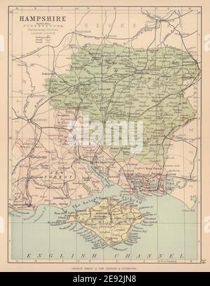 HAMPSHIRE. Carte du comté antique. Chemins de fer routes canaux circonscriptions. PHILIP 1885 Banque D'Images