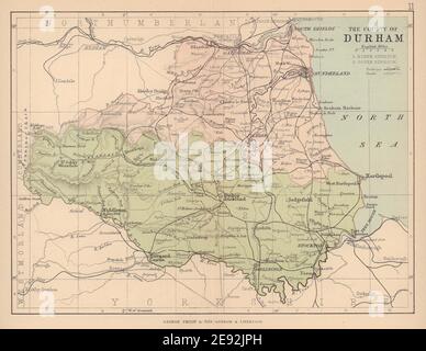 COMTÉ DE DURHAM. Carte ancienne. Chemins de fer. Circonscriptions. PHILIP 1885 Banque D'Images