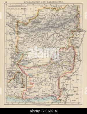 AFGHANISTAN ET BALOUCHISTAN. Kaboul. Baloutchistan britannique (rose). Pakistan 1910 carte Banque D'Images