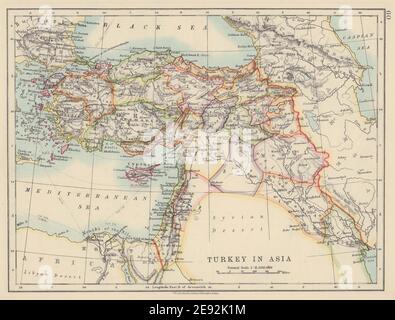 TURQUIE OTTOMANE EN ASIE. Chypre Levant Mésopotamie Palestine. CARTE JOHNSTON 1910 Banque D'Images