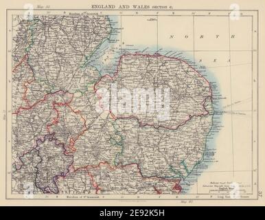 ANGLETERRE DE L'EST. East Anglia/Midlands Norfolk Suffolk Cambridgeshire 1901 ancienne carte Banque D'Images