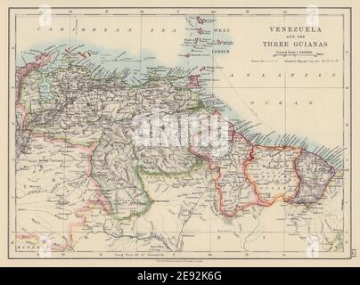 VENEZUELA / GUIANAS. Suriname. Guyane hollandaise française britannique. CARTE JOHNSTON 1910 Banque D'Images