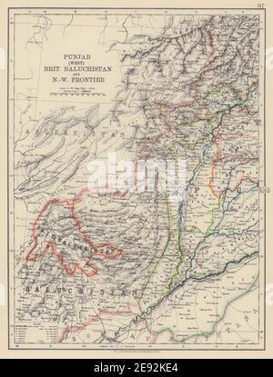 INDE BRITANNIQUE NW. Punjab Baluchistan frontière du Nord-Ouest. Pakistan. Carte des chemins de fer 1901 Banque D'Images