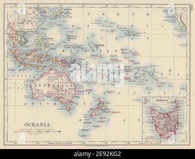 OCÉANIE COLONIALE PACIFIQUE Anglais Néerlandais Espagnol Français Allemand Portugais 1901 carte Banque D'Images