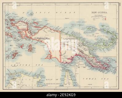 NOUVELLE GUINÉE COLONIALE. Kaiser Wilhelm Land. Carte de la Nouvelle-Guinée britannique et néerlandaise 1901 Banque D'Images