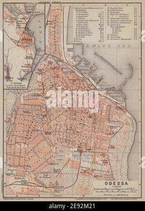 Plan ville/ville d'Odessa. Ukraine. CARTE ancienne BAEDEKER 1914 Banque D'Images