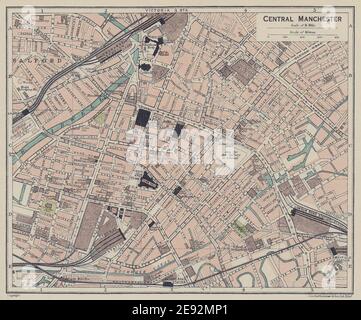 CENTRE VILLE DE MANCHESTER plan. Carte ancienne Lancashire 1920 Banque D'Images