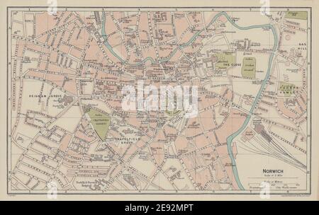 Plan de la ville DE NORWICH. Carte ancienne de Norfolk 1920 Banque D'Images