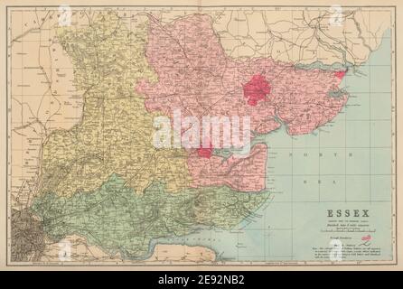 CARTE DU comté antique D'ESSEX par GW BACON 1883 vieux millésime plan graphique Banque D'Images