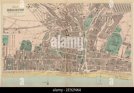 BRIGHTON & HOVE ville antique plan by GW BACON Sussex 1883 ancienne carte Banque D'Images