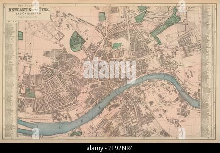 NEWCASTLE-UPON-TYNE Gateshead Elswick Byker ville plan GW BACON 1883 carte Banque D'Images