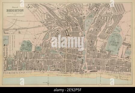 BRIGHTON & HOVE ville antique plan by GW BACON Sussex 1885 ancienne carte Banque D'Images