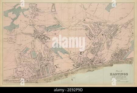 HASTINGS St Leonards Silverhill Blacklands ville plan GW BACON 1885 carte Banque D'Images