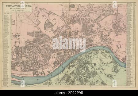 NEWCASTLE-UPON-TYNE Gateshead Elswick Byker ville plan GW BACON 1885 carte Banque D'Images