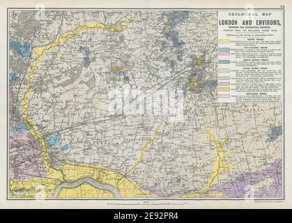 Ne LONDON GÉOLOGIQUE Essex Redbridge Newham Barking Dagenham & c.BACON 1906 carte Banque D'Images