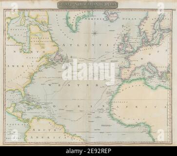 « Océan Atlantique Nord » montrant les routes de Nelson et les routes commerciales. THOMSON 1817 ancienne carte Banque D'Images