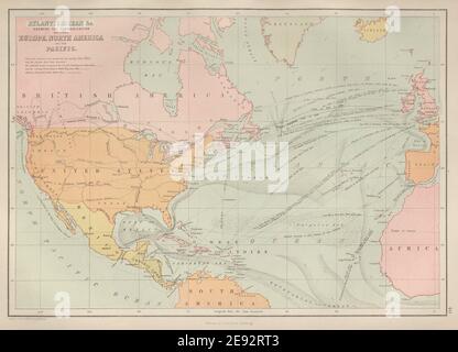 Océan Atlantique Nord. Câbles du télégraphe, routages du défroisseur. BARTHOLOMEW 1870 carte Banque D'Images