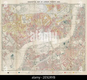 Carte descriptive de la pauvreté de Londres. STAND. SW - Kensington Chelsea Battersea 1889 Banque D'Images