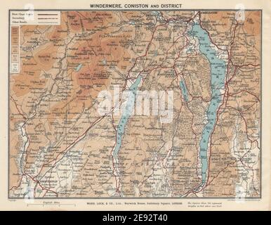 EAU WINDERMERE ET CONISTON. District de Ambleside Lake Cumbria. CARTE WARD LOCK 1937 Banque D'Images