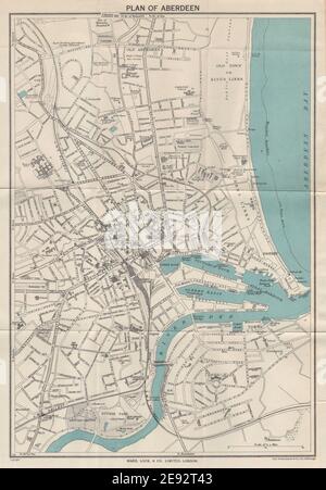 ABERDEEN ville touristique d'époque plan de ville. Écosse. CARTE ancienne DE L'ÉCLUSE DE QUARTIER 1950 Banque D'Images