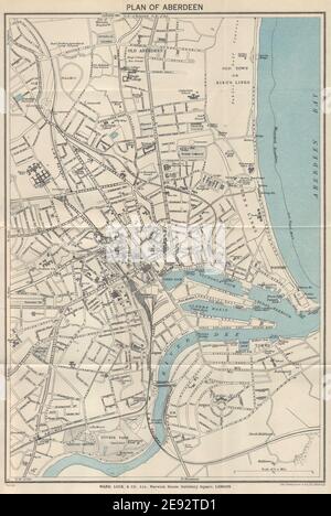 ABERDEEN ville touristique d'époque plan de ville. Écosse. CARTE ancienne DE L'ÉCLUSE DE QUARTIER 1940 Banque D'Images
