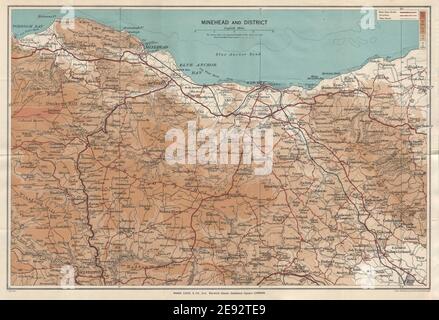 ENVIRONNEMENTS MINEHEAD. Exmoor Dunster Dulverton Watchet Somerset. CARTE WARD LOCK 1940 Banque D'Images