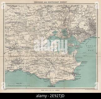 DORSET SUD-EST. Île de Purbeck Poole Harbour Wareham Bournemouth 1940 carte Banque D'Images